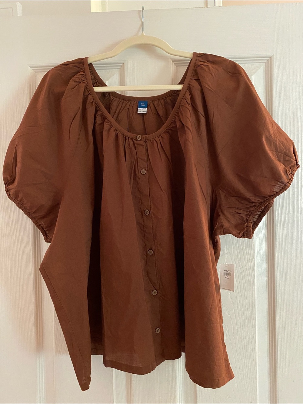Old Navy Brown Puff Sleeve Button-Front Top